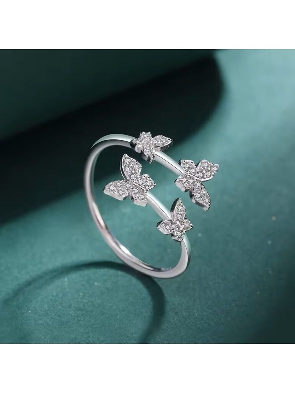 Four Butterflies adjustable open ring 925 Sterling Silver - Picture 4 of 7